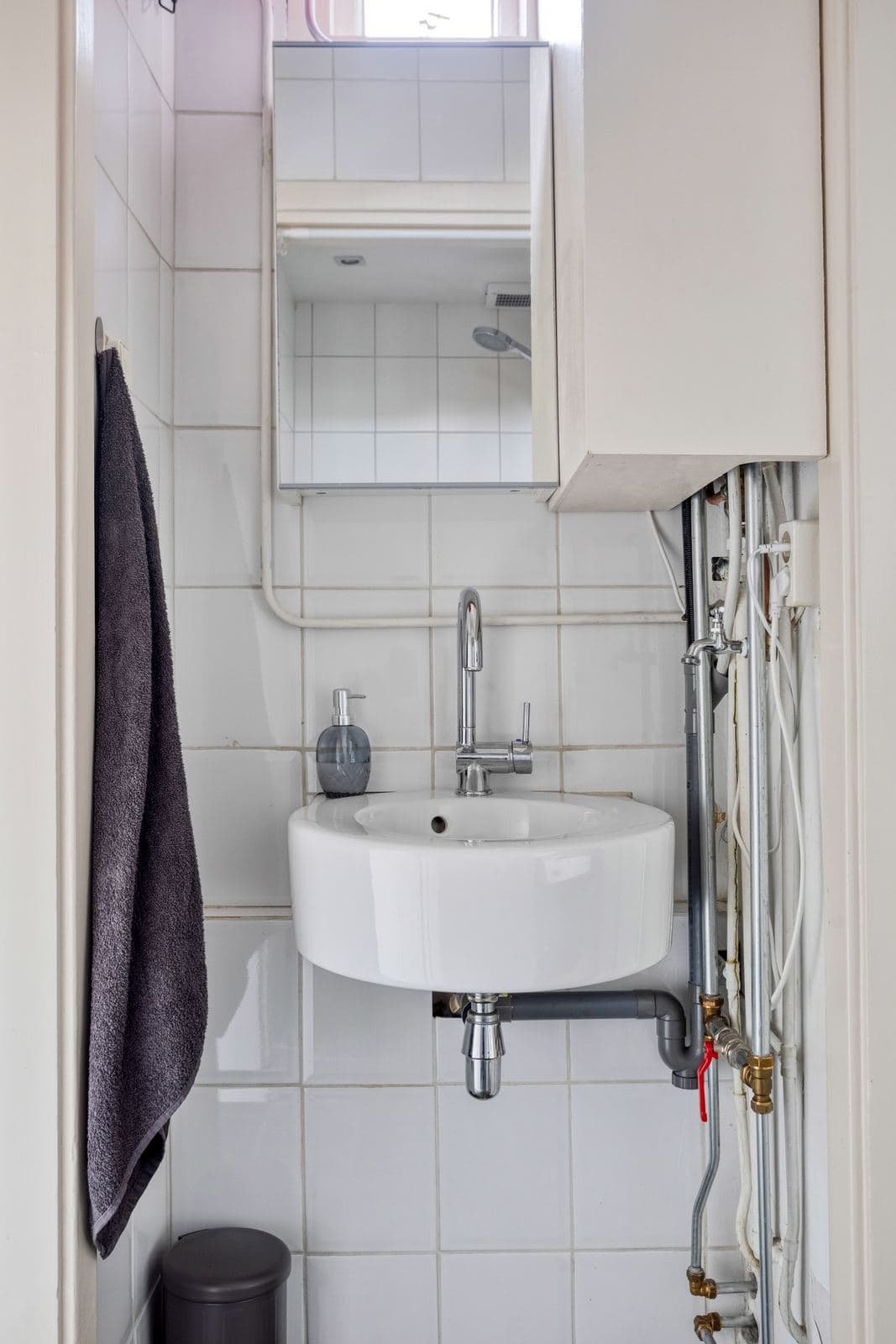 Wastafel met spiegelkast in de badkamer